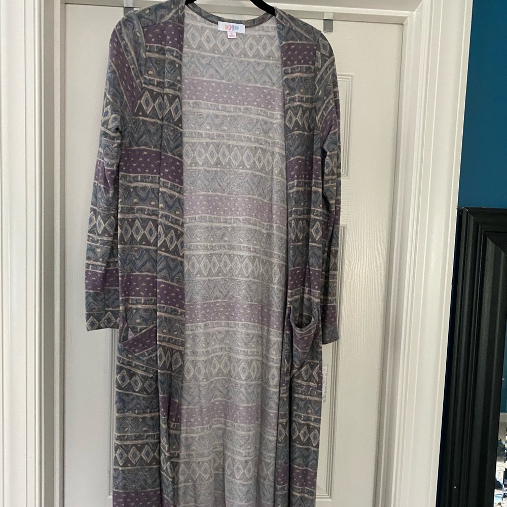 Lularoe Sarah Cardigan Sweater Purple, Gray and Blue